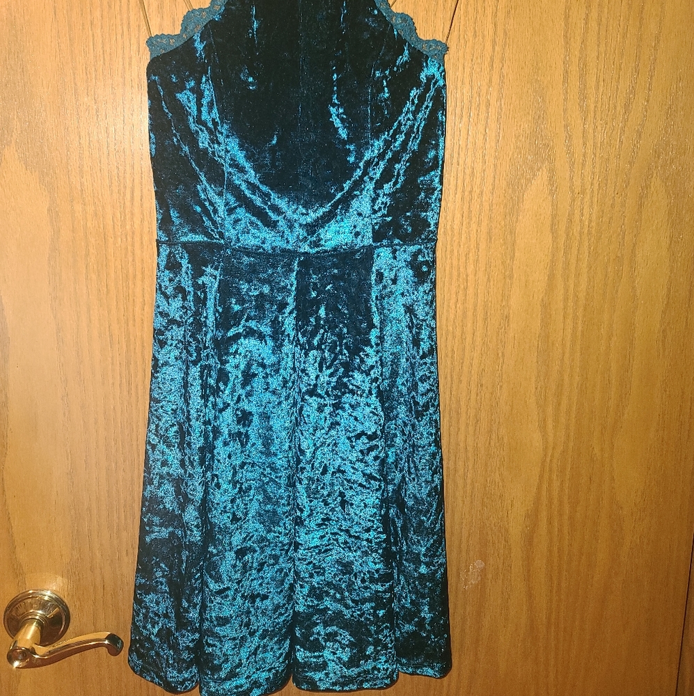 Teal Velvet Halter Dress